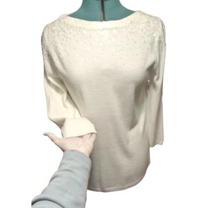 Ruby Rd Medium Soft Subtle Sequin Accent Pullover Ivory Christmas Sweater Fall